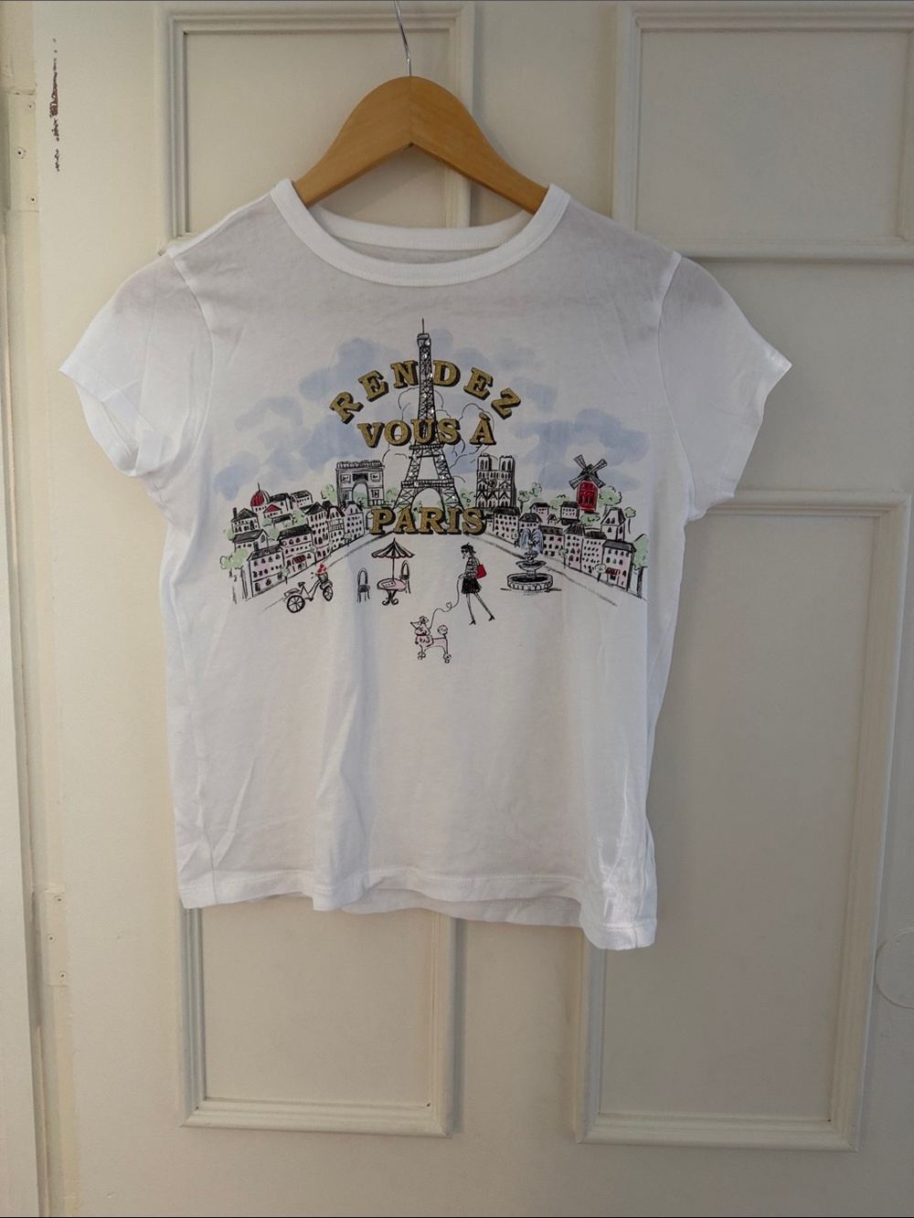 J. Crew White Paris Graphic Tee with Gold Accents